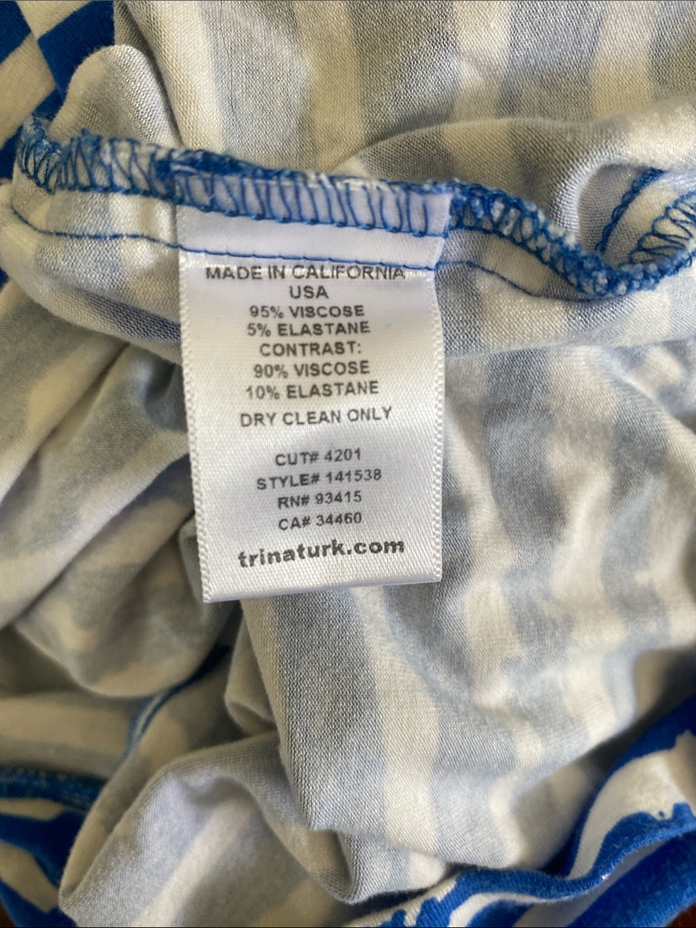 Trina Turk Blue White Striped Knit Dress Small Nautical Stretch 3/4 Sleeve - Picture 9 of 11